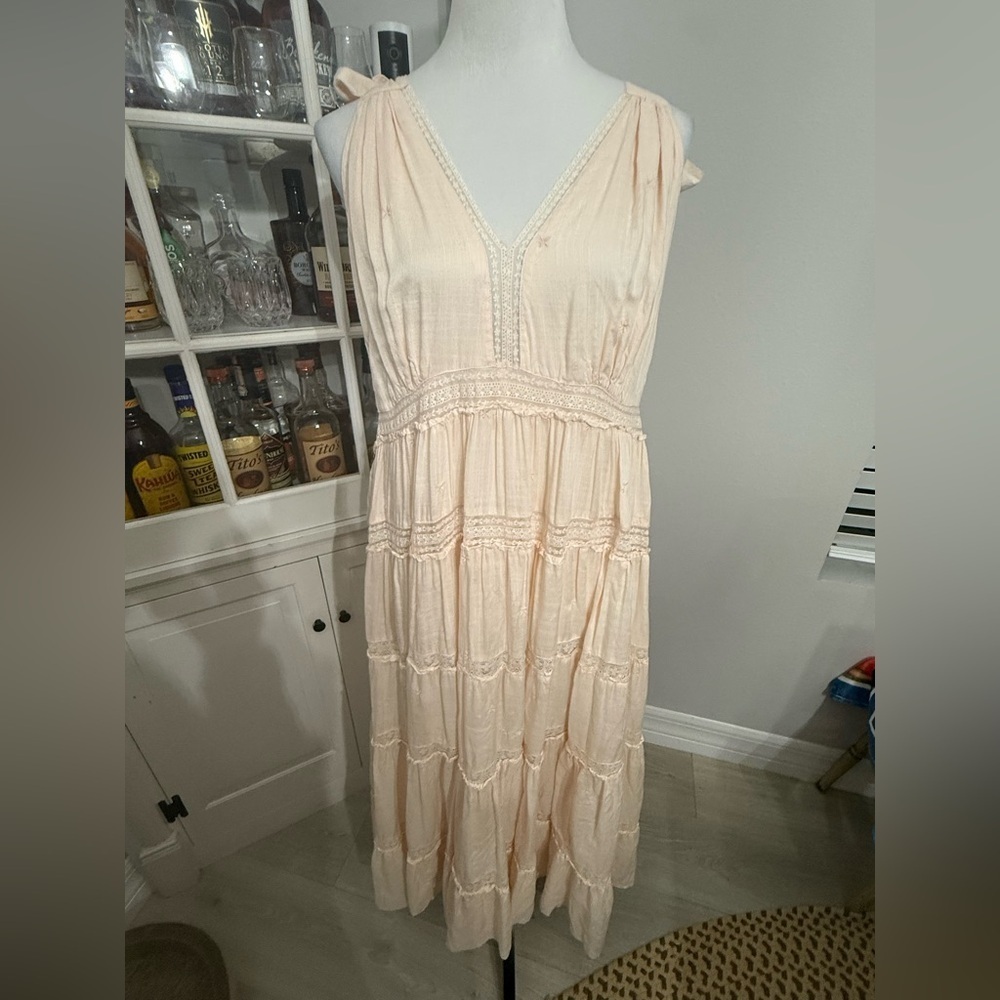 Free People Light Peach Tiered Maxi Dress - Women's Sleeveless V-Neck